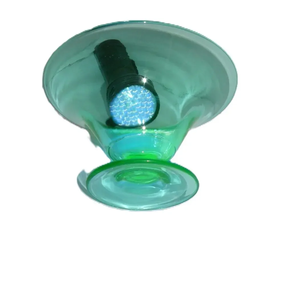 Vtg Uranium Green Glass Compote Pedestal Bowl Footed 7